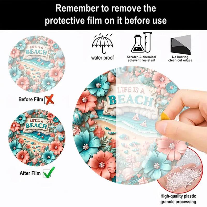 Flower & Letter & Beach Pattern Hanging Ornament, Round Shaped Double-sided Printed Hanging Decoration, Waterproof Hanging Pendant for Home Garden Party