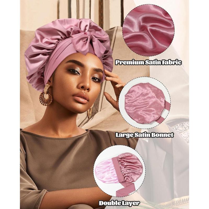 Satin Bonnet Silk Bonnet for Sleeping Silk Sleep Cap Double Layer Hair Bonnet with Elastic Tie Band for Curly Hair Night Cap