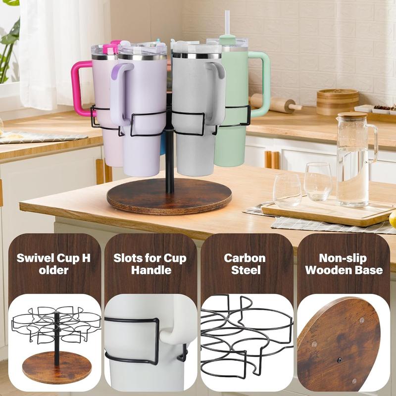 Cup 40oz Organizer,Rotatable  Cup Holder,Kitchen and Pantry Organizers for  Cup Accessories,Six Card Slot Storage Rack,Tumbler Accessories