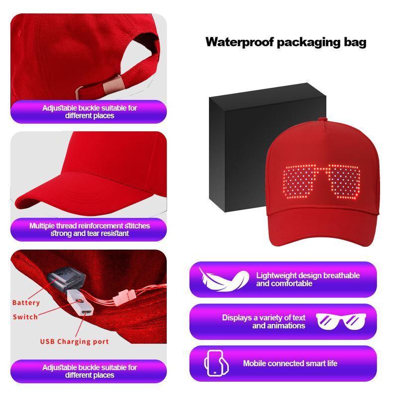 NEW 16x32 Full-Color Led Scrolling Hat With Bluetooth App For Custom Gifs Pics Text, Removable Led Display for Christmas, Party Clubs Outdoor Bar