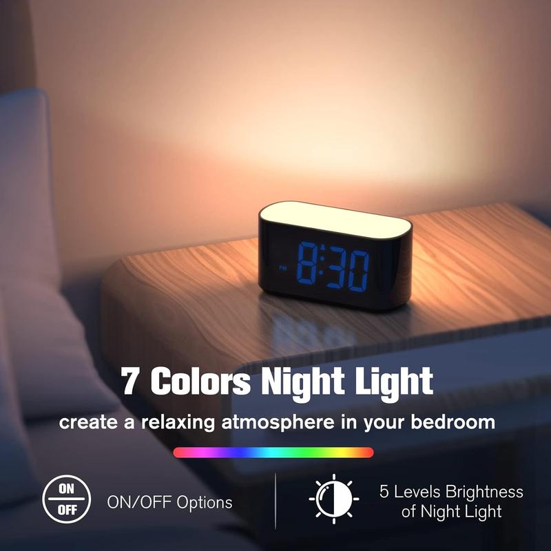 Digital Alarm Clock for Bedrooms - Large Display Easy to Read Across The Room, 7 Larger Color Night Light, Dual Alarm, Dimmer, True Battery Backup, Adjustable Volume Decor