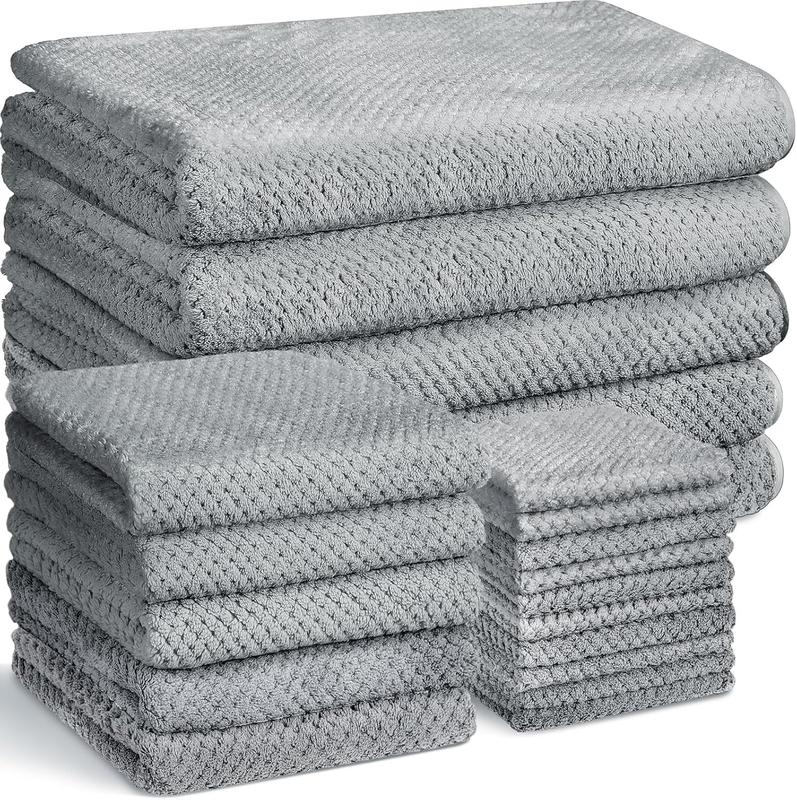 20 count Bath Towels Quick Dry Towel Set Included 5 Bath Towels 5 Hand Towels and 10 Washcloths, Absorbent Bathroom Towel Set Coral  Towel for Shower Spa Hotel (Light Gray)