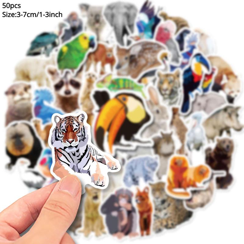 50pcs Animal Pattern Wall Sticker, Waterproof Decorative Sticker For Water Bottle Skateboard Helmet Car Bike Luggage Laptop