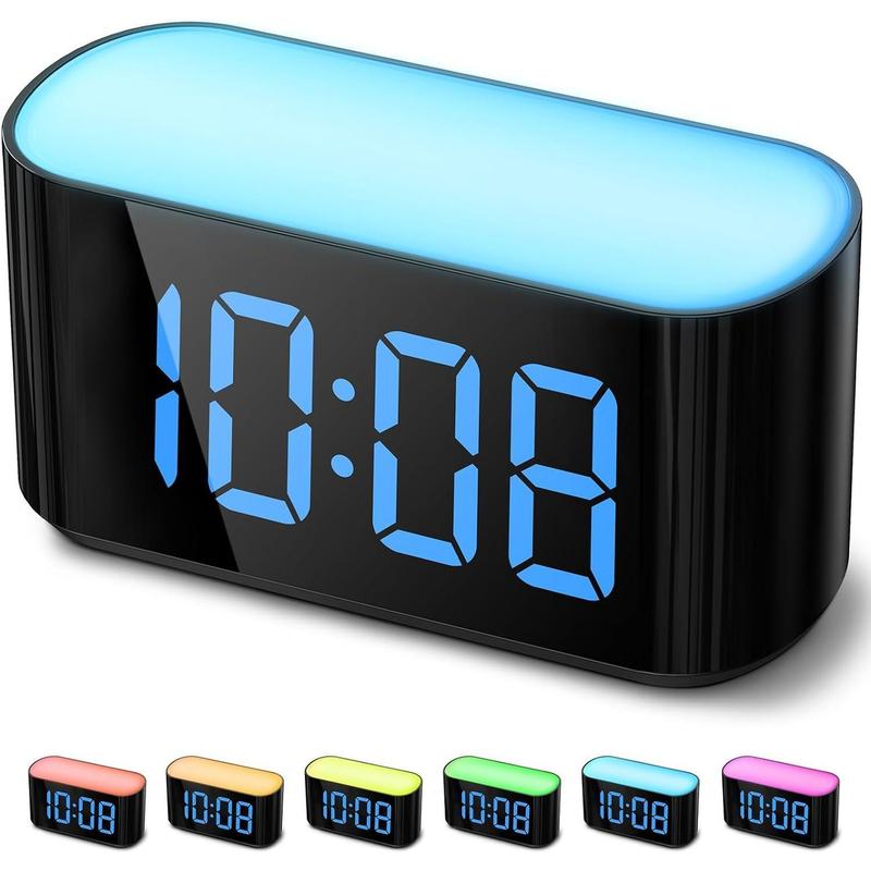 Digital Alarm Clock for Bedrooms - Large Display Easy to Read Across The Room, 7 Larger Color Night Light, Dual Alarm, Dimmer, True Battery Backup, Adjustable Volume Decor