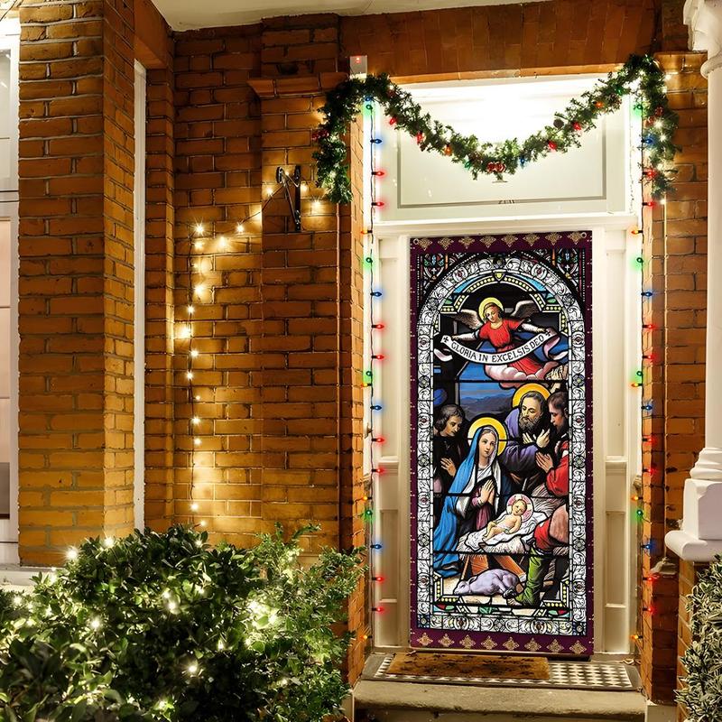 Nativity Scene Pattern Door Banner, 1 Count Christmas Themed Door Hanging Banner, Festive Backdrop for Home Living Room Bedroom Decor