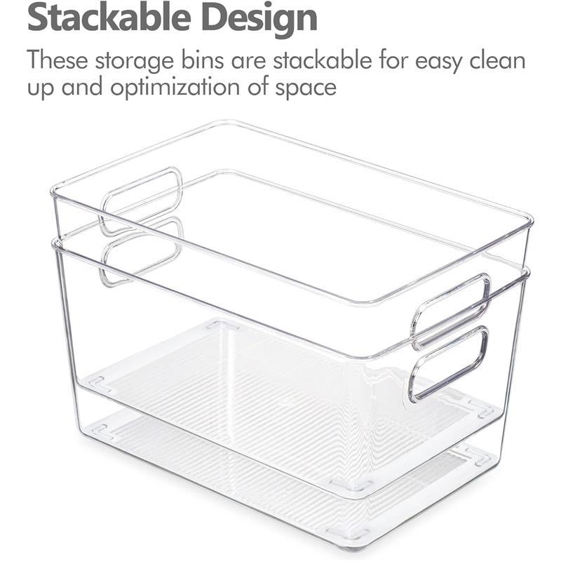 Limited time Deal-6 Pack Clear Pantry Organizer Bins with Handle for Kitchen, Freezer, Cabinet, Closet, Bathroom Under Sink Storage Boxes