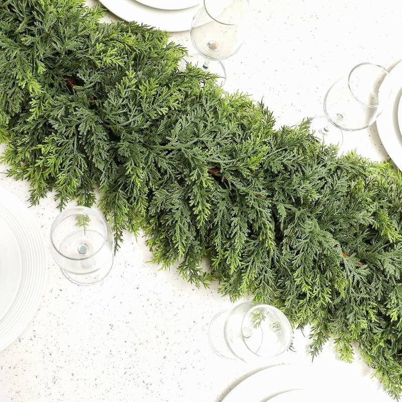 1 Pcs 9ft Christmas Cedar Garland Artificial Green Cedar Garland Faux Cedar Pine Needles Garland for Home Fireplace Indoor Outdoor Holiday Party Decoration