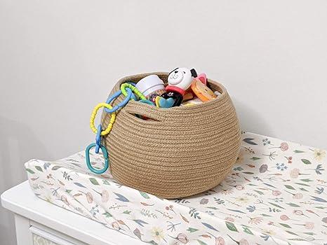 Goodpick Cute Round Basket - Cotton Rope Jute Baskets in Living Room Woven Towel Basket, Bedroom Storage Bakset Organiser, Corner Plant Basket Indoor, 10