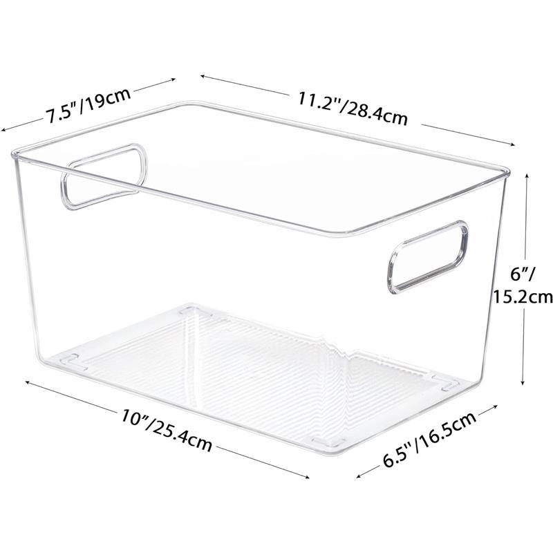 Limited time Deal-6 Pack Clear Pantry Organizer Bins with Handle for Kitchen, Freezer, Cabinet, Closet, Bathroom Under Sink Storage Boxes