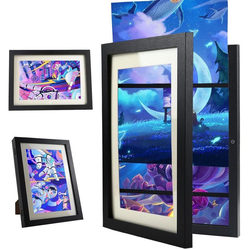 Kids Art Frame, Art Flip Photo Frame with Desktop Stand Front Opening Kids Artwork Frames Changeable Kids Artwork A4 Picture Frames for Kids Drawings, Artworks, Art Projects, Schoolwork (Black)