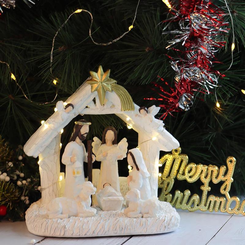 Nativity Sets for Christmas Indoor- Nativity Set with LED Lights, Nativity Scene Indoor with Manger, Nativity Sets & Figures Nativity Story- Christmas Decorations Indoor