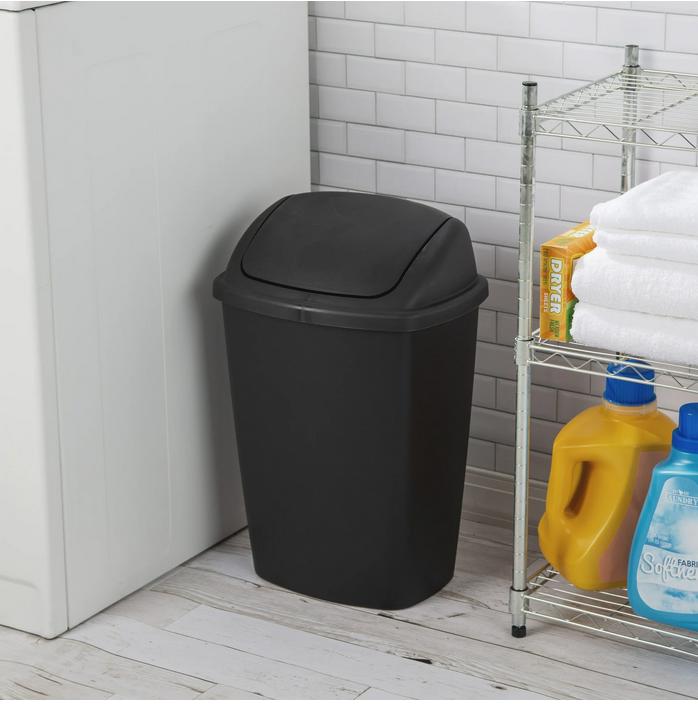 7.5 Gallon SwingTop Trash Can, Plastic, Kitchen, Black Trash Can