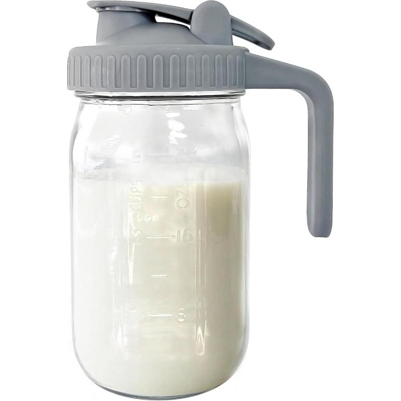 Breast Milk Pitcher, Mason Jar 32 Oz, Heavy Duty Wide Mouth Jar with Flip Cap Lid and Pour Spout - Airtight Seal for Freshness and Convenience - Great for Cold Beverages, and Home Entertaining