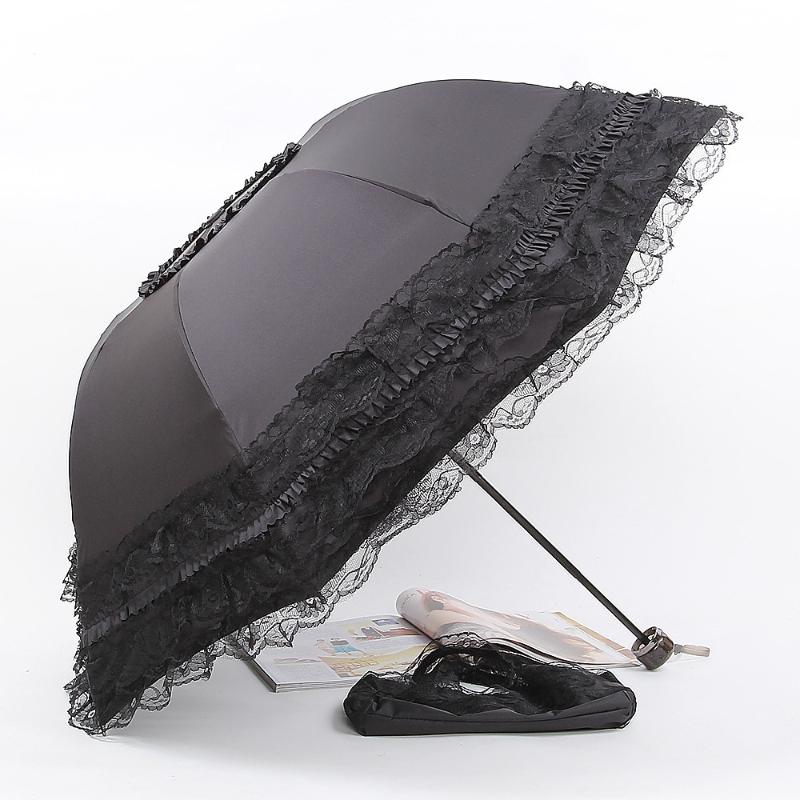 Lace Sun Umbrella Anti-UV Protection Thickened Black Glue Sun Rain Dual Use Sunshade Portable Umbrella Princess Female Parasol