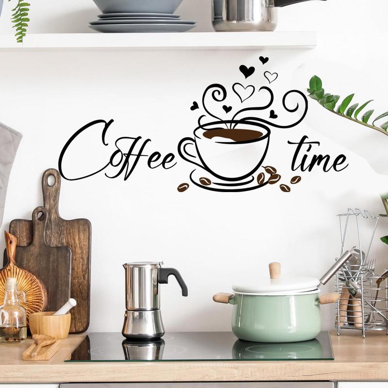 Coffee & Letter Pattern Wall Sticker, 1 Set Self Adhesive Wallpaper, Decorative Sticker for Home Living Room Kitchen Dining Room