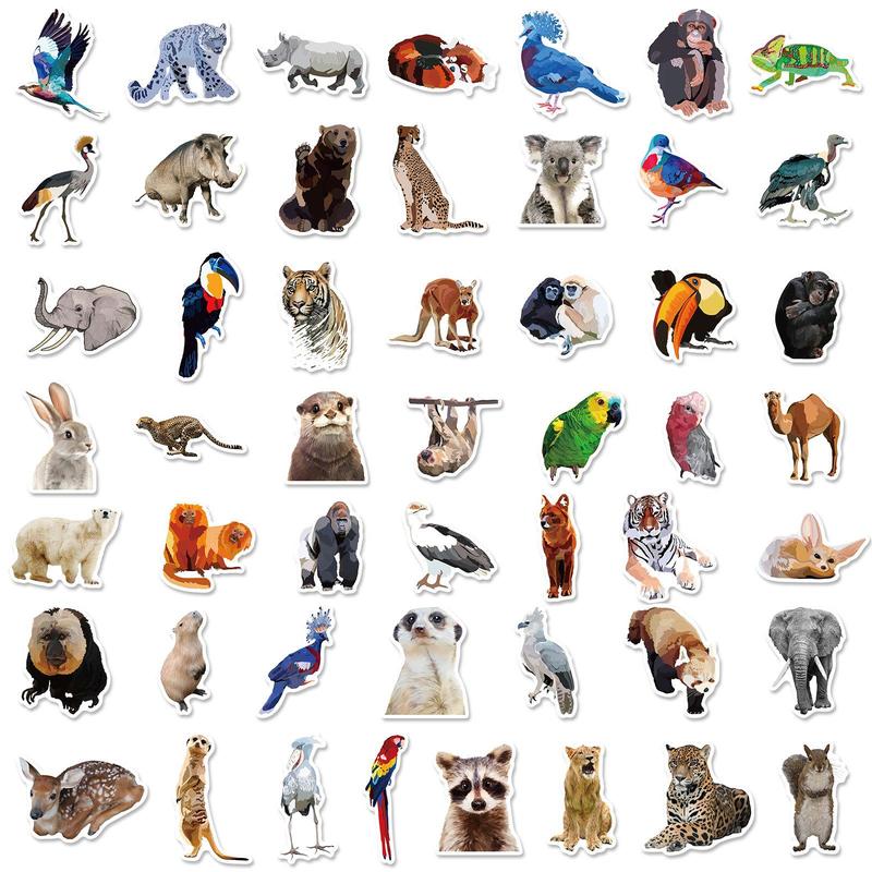 50pcs Animal Pattern Wall Sticker, Waterproof Decorative Sticker For Water Bottle Skateboard Helmet Car Bike Luggage Laptop