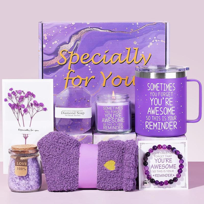 Birthday Gifts for Women -  Friends Birthday Gift Baskets - 50th Birthday Gifts for Her - 40th Birthday Gifts Women - Lavender Purple Gifts Set for Sister Mom Grandma Coworker Girlfriend