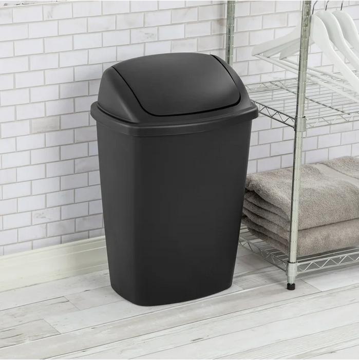 7.5 Gallon SwingTop Trash Can, Plastic, Kitchen, Black Trash Can