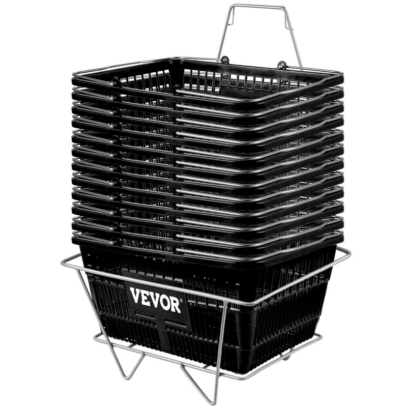 VEVOR Shopping Basket, Set of 12 Black, Durable PE Material with Handle and Stand, Basket Dimension 16.9\