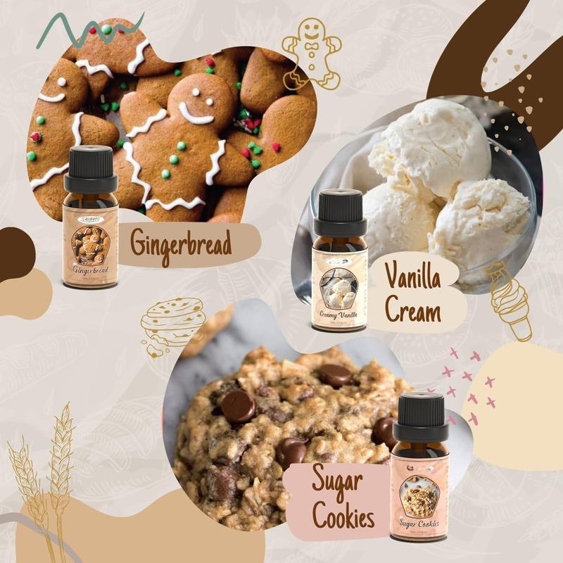 Bakery Fragrance Oils Set, Premium Essential Oils Set for Candle, Soap Making, Diffuser - Pumpkin Pie, Chocolate Cupcake, Snickerdoodle, Gingerbread, Creamy Vanilla, Sugar Cookies