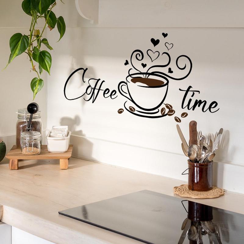 Coffee & Letter Pattern Wall Sticker, 1 Set Self Adhesive Wallpaper, Decorative Sticker for Home Living Room Kitchen Dining Room