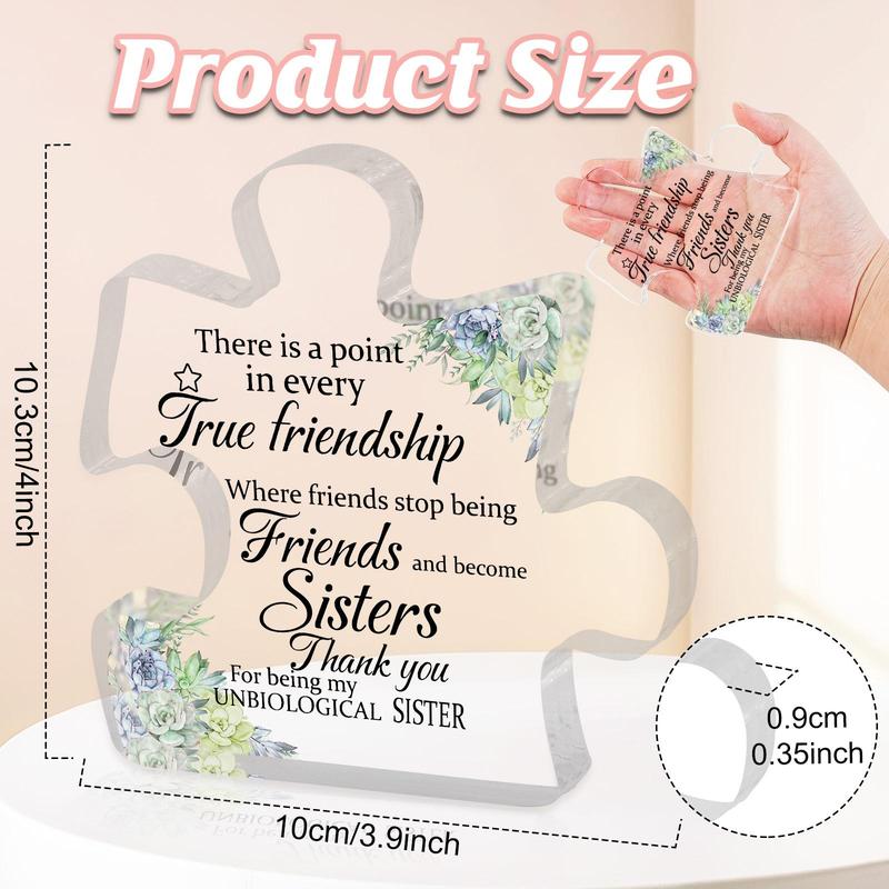 Flower & Letter Pattern Puzzle Shaped Acrylic Plaque, Creative Transparent Block Puzzle Acrylic Plaque, Friendship Gift for Sister