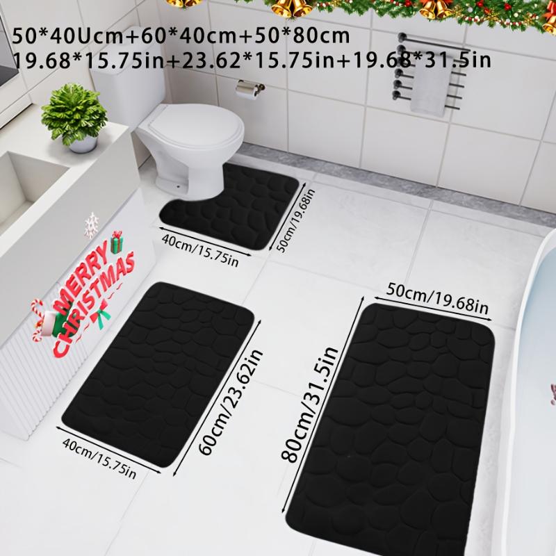 3pcs Ultra Soft Ultra Absorbent Bath Mat Set, Non-Slip Contour Carpet, Premium Bathroom Floor Mat, Bath Rug Set For Bathtub, Bathroom Accessories, Bathroom Decor Set, Home Decor Fleece