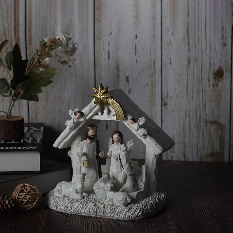 Nativity Sets for Christmas Indoor- Nativity Set with LED Lights, Nativity Scene Indoor with Manger, Nativity Sets & Figures Nativity Story- Christmas Decorations Indoor