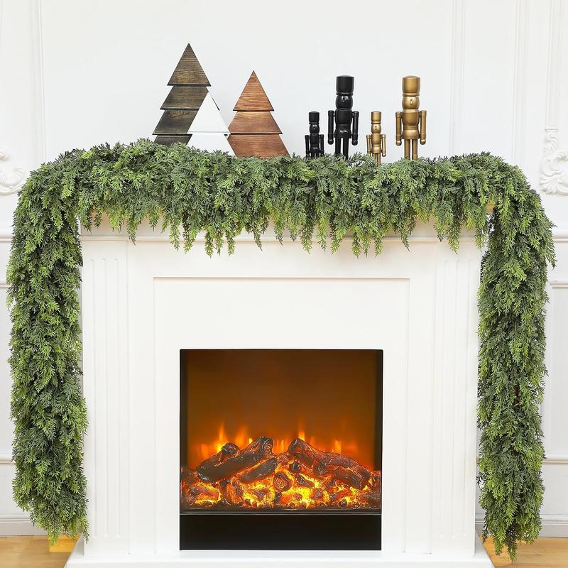 1 Pcs 9ft Christmas Cedar Garland Artificial Green Cedar Garland Faux Cedar Pine Needles Garland for Home Fireplace Indoor Outdoor Holiday Party Decoration