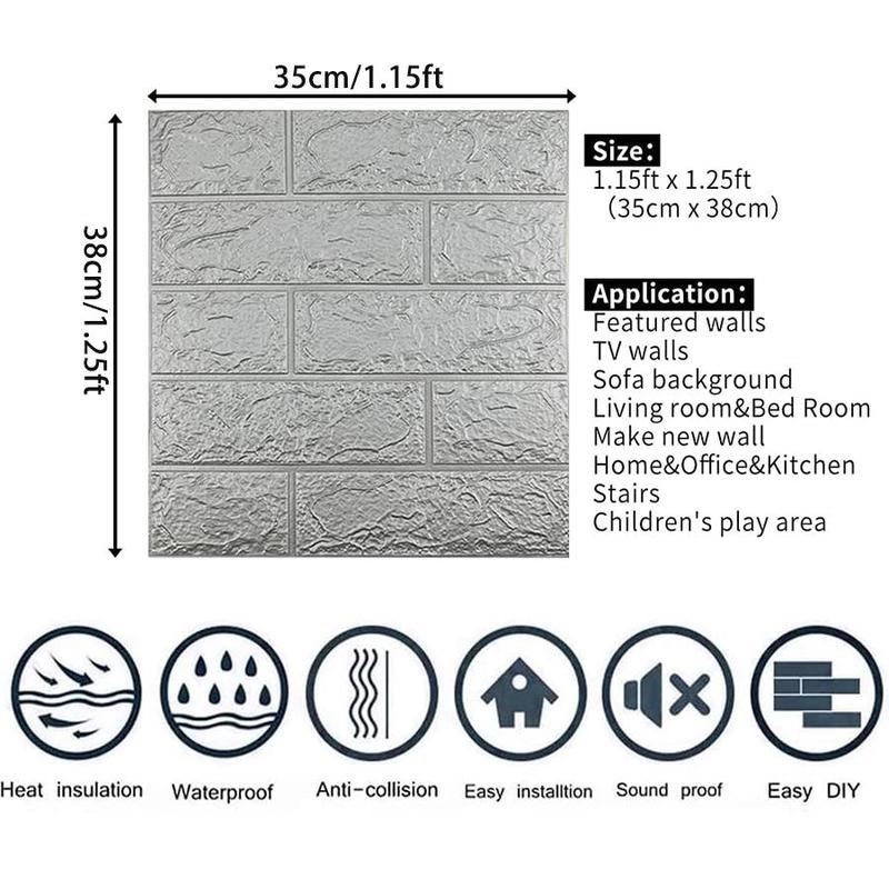 3D Self-Adhesive Wall Stickers, Foam Tile Wall Decal - Soft & Waterproof Adhesive Tiles Sticker, Decorative Panels - Easy to Stick - 15*13.8 Inches, 10 20 50pcs Set (Random Cutting), Home Decor