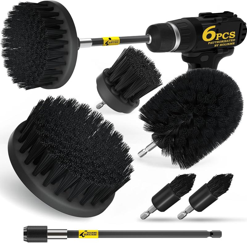 6Pack Drill Brush Power Scrubber Cleaning Brush Set for Grout, Floor, Tub, Shower, Tile, Bathroom - Black