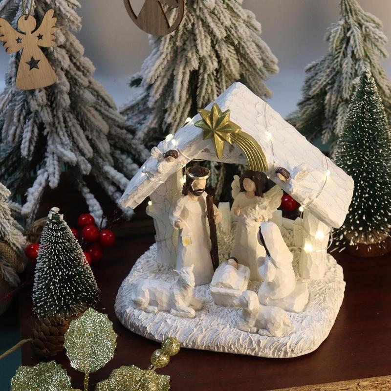 Nativity Sets for Christmas Indoor- Nativity Set with LED Lights, Nativity Scene Indoor with Manger, Nativity Sets & Figures Nativity Story- Christmas Decorations Indoor