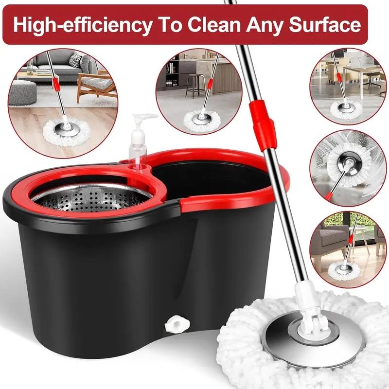 360° Spin Mop Bucket System with Adjustable Handle and 3 Mop Heads, Floor Cleaning Set for Efficient Bathroom & Floor Cleaning, Holiday Cleaning, Christmas Cleaning