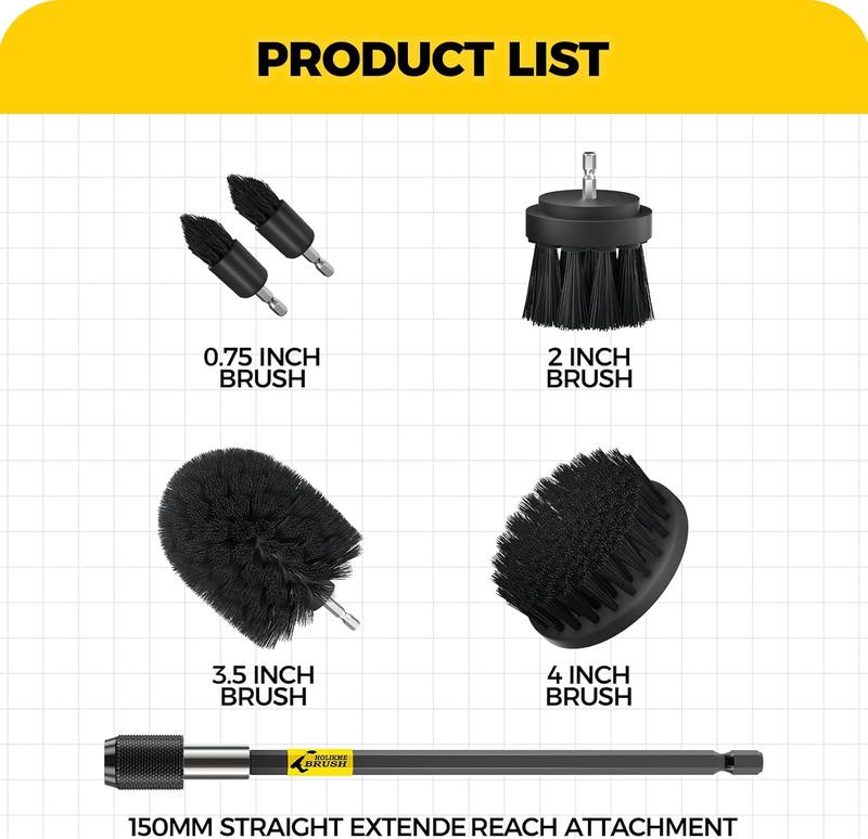 6Pack Drill Brush Power Scrubber Cleaning Brush Set for Grout, Floor, Tub, Shower, Tile, Bathroom - Black