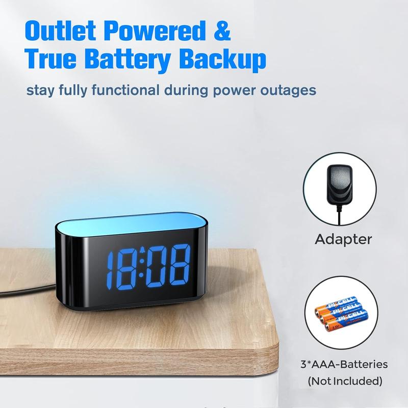 Digital Alarm Clock for Bedrooms - Large Display Easy to Read Across The Room, 7 Larger Color Night Light, Dual Alarm, Dimmer, True Battery Backup, Adjustable Volume Decor