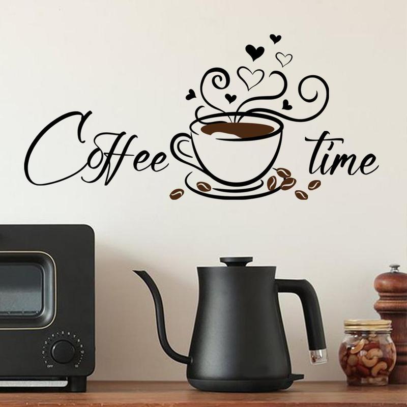 Coffee & Letter Pattern Wall Sticker, 1 Set Self Adhesive Wallpaper, Decorative Sticker for Home Living Room Kitchen Dining Room