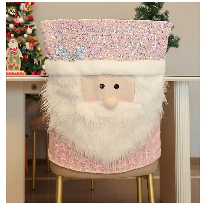 Christmas Chair Cover Pink Stool Set Santa Claus Pattern Chair Cover Restaurant Home Decoration Ornaments