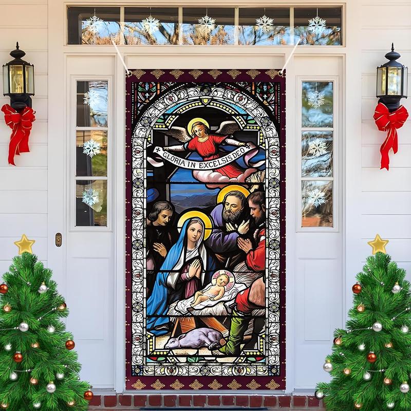 Nativity Scene Pattern Door Banner, 1 Count Christmas Themed Door Hanging Banner, Festive Backdrop for Home Living Room Bedroom Decor