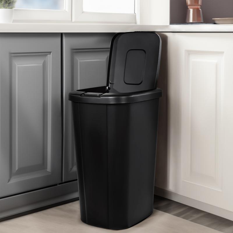 Hefty 13.3 Gallon Trash Can, Plastic Touch Top Kitchen Trash Can, Black