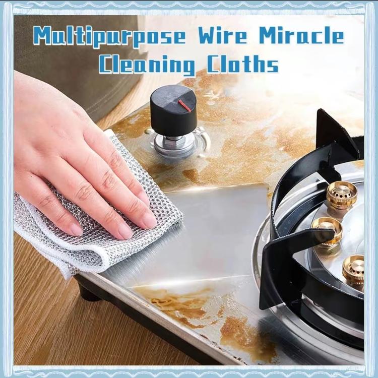 Multipurpose Wire Miracle Cleaning Cloths, 2024 New Scrubbing Wire Dishwashing Rags, Non-Scratch Kitchen Wire Dishcloth Rag for Cookware, Double-Layer Steel Wire Cleaning Cloths Scrubs Cleans for Dishes, Time-Saver Kitchen Wipes Multipurpose Cleaning Pads