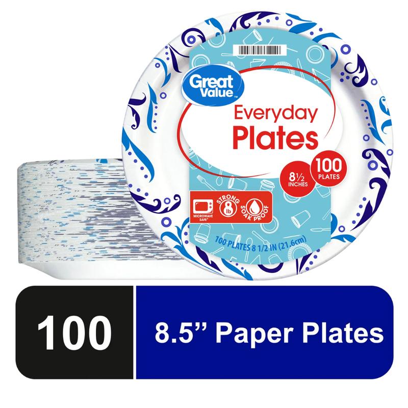 100-Count Everyday Disposable Paper Plates, 8.5 Inches - Durable and Convenient for Any Meal