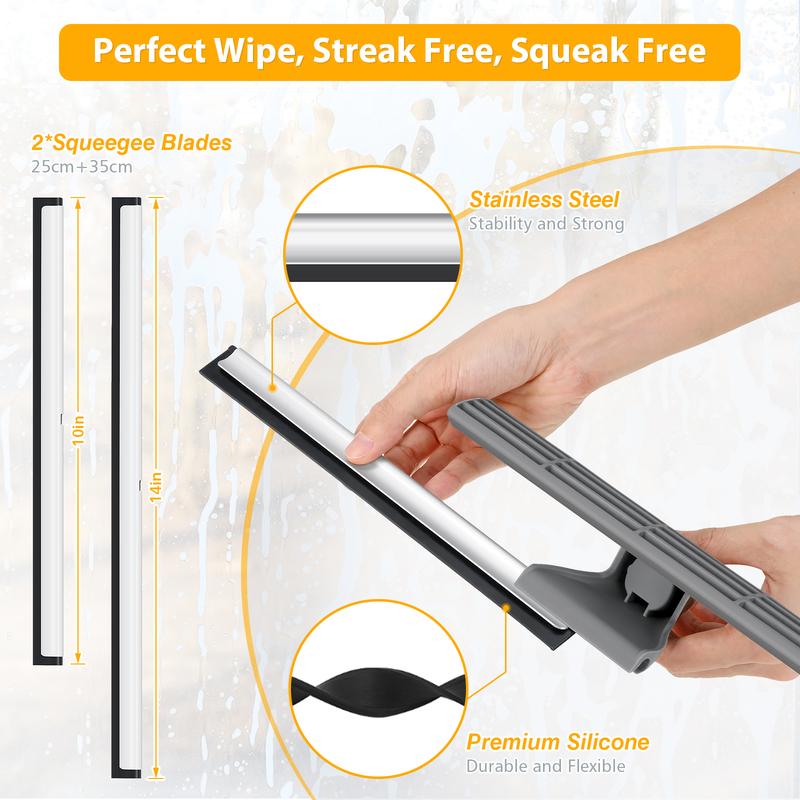 2-in-1 Window Squeegee Cleaner with 61-inch Extension Pole by Baban – Ideal for Car, Home, and Outdoor Use