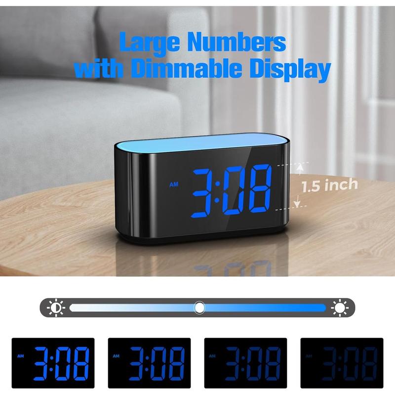 Digital Alarm Clock for Bedrooms - Large Display Easy to Read Across The Room, 7 Larger Color Night Light, Dual Alarm, Dimmer, True Battery Backup, Adjustable Volume Decor