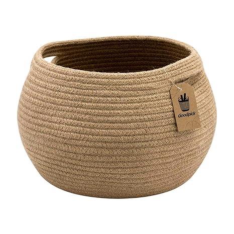 Goodpick Cute Round Basket - Cotton Rope Jute Baskets in Living Room Woven Towel Basket, Bedroom Storage Bakset Organiser, Corner Plant Basket Indoor, 10