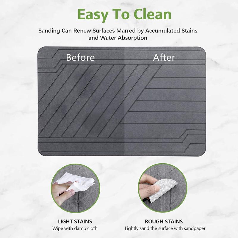 Stone Bath Mat 23.6 x 15.4in, Quick Drying Absorbent Diatomaceous Earth Bath Mat. Non-Slip Stone Shower Mat Diatomite Quick. Perfect Gift for Holiday.