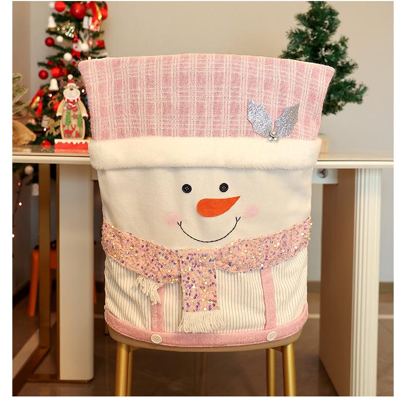 Christmas Chair Cover Pink Stool Set Santa Claus Pattern Chair Cover Restaurant Home Decoration Ornaments