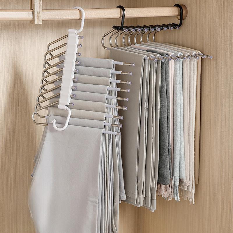 Stainless Steel Pants Hanger, 2 Counts Multifunctional Space Saving Pants Rack, Home Organizer for Closet, Bedroom, Living Room, Office