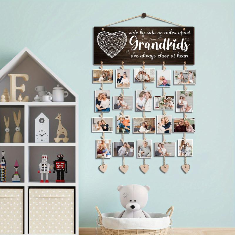 1 Set Wooden hanging photo frame, Grandparents Day Gift Grandma Gifts for Grandpa Grandma Birthday Gifts Card for Grandmother Grandfather Picture Frame Grandmas Brag Board From Granddaughter Grandson Grandkids Photo Holder, Christmas gifts