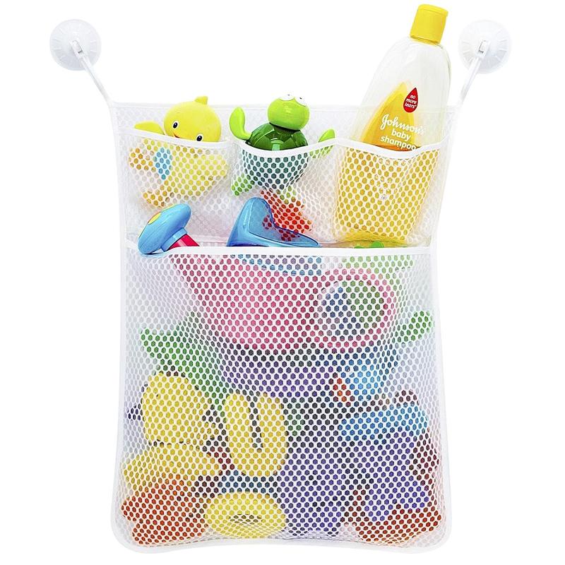 Bathroom Storage Mesh Bag with Suction Cups, 1 Count Hanging Mesh Bath Toys Storage Bag for Kids & Babies, Multi-purpose Large Capacity Bath Toys Storage Bag