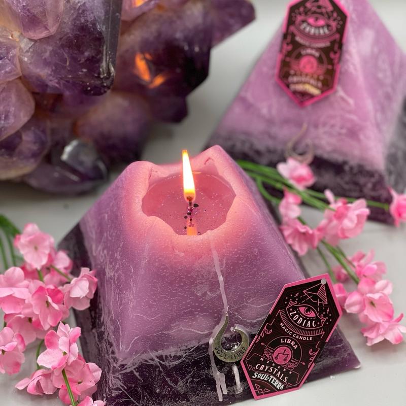 Libra Pyramid Crystal Candle Scented with the luscious beauty of the botanical gardens. Great Gift for anyone born between September 23 and October 22